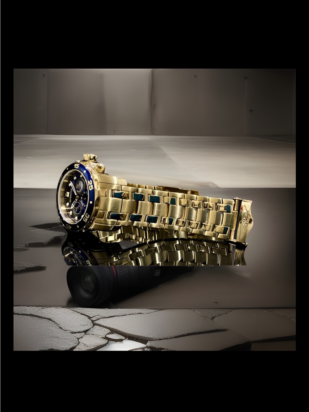 Invicta Mens PRO DIVER SCUBA Chronograph Blue Dial 18Kt Gold Plated Watch 0073